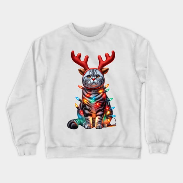 Christmas Red Nose American Shorthair Cat Crewneck Sweatshirt by Chromatic Fusion Studio